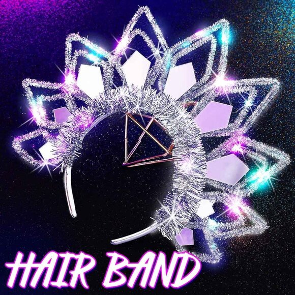 Light Up Headband Led Silver Headbands Glow Disco Party Costume Hair Accessories - Picture 5 of 7